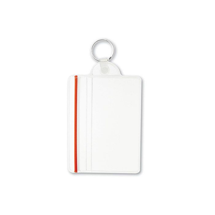 Clear Vinyl - Horizontal - Heavy-Duty Red Zipper Closure Badge Holder w/ Key Ring