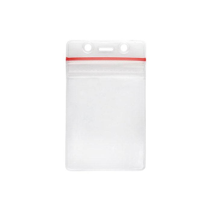 Clear Vinyl - Vertical - Heavy-Duty Red Zipper Closure Badge Holder 
