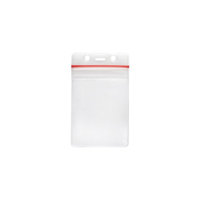 Clear Vinyl - Vertical - Heavy-Duty, Red Zip-Lock Closure Badge Holder 