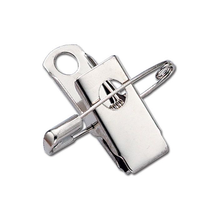 1 3/16'' Smooth-Face 1-Hole Badge Clip w/ Safety Pin  