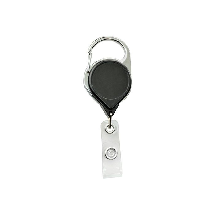 Round Carabiner Badge Reel - Black - Belt Clip - Clear Strap 