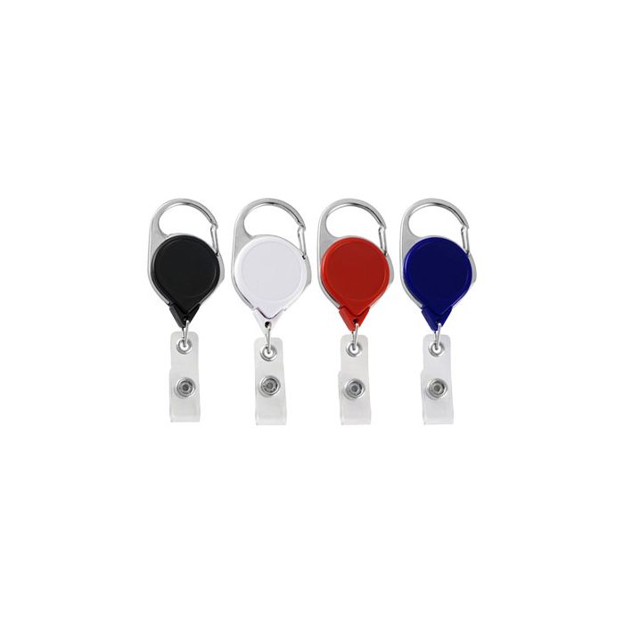 Round Carabiner Badge Reels - Belt Clip - Clear Strap 