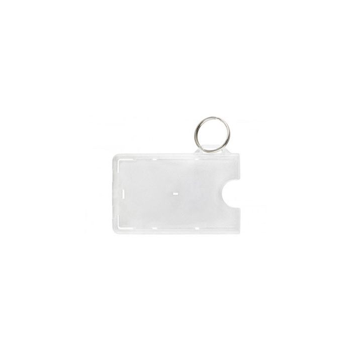 Frosted Rigid Plastic Horizontal Card Holder w/ Slot and Key Ring 
