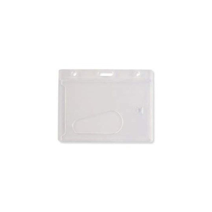 Clear Rigid Plastic Horizontal Badge Holder w/Slot and Chain Holes 