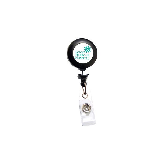 Custom No-Twist Round Badge Reels - 1.25'' - Belt Clip - Clear Strap 