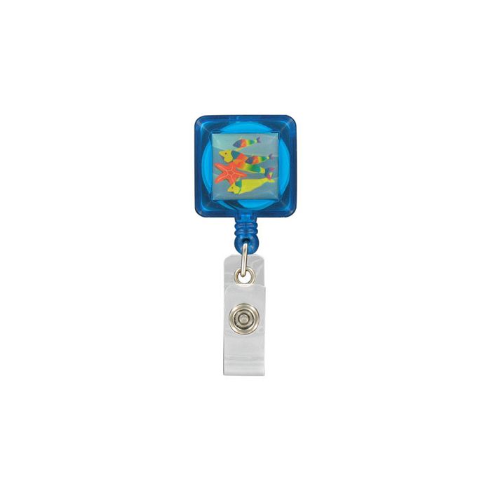 Custom Translucent Square Badge Reels - 1.25'' - Belt Clip - Clear Strap 