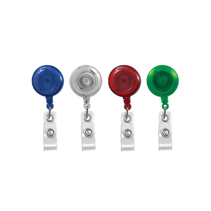Custom Translucent Round Badge Reels - 1.25'' - Spring Clip - Clear Strap 