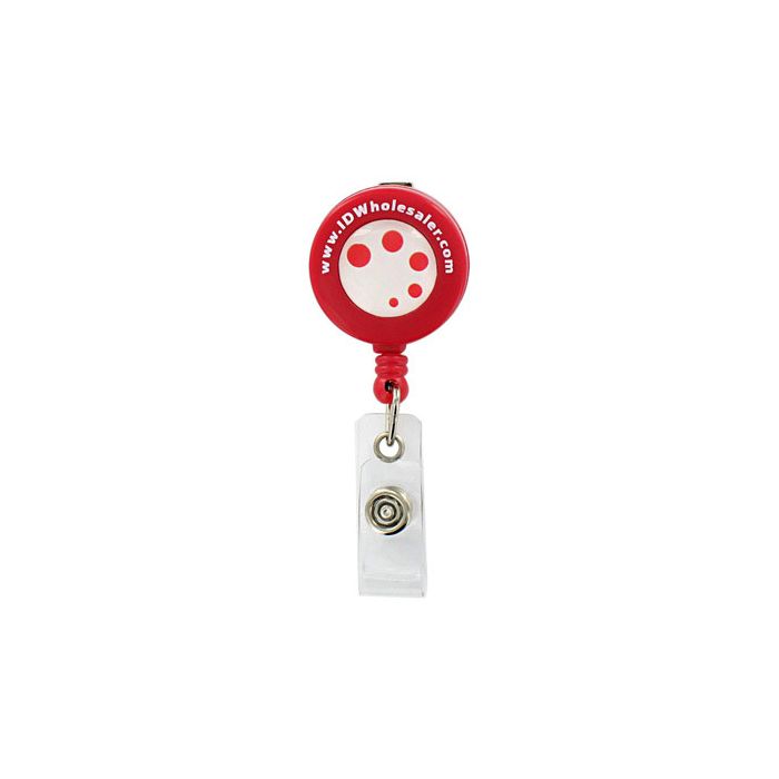 Custom Round Badge Reels - 1.25'' - Spring Clip - Clear Strap 