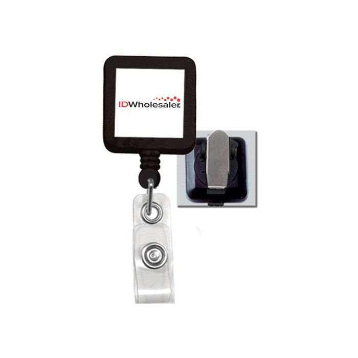 Custom Square Badge Reels - Spring Clip - Clear Strap 