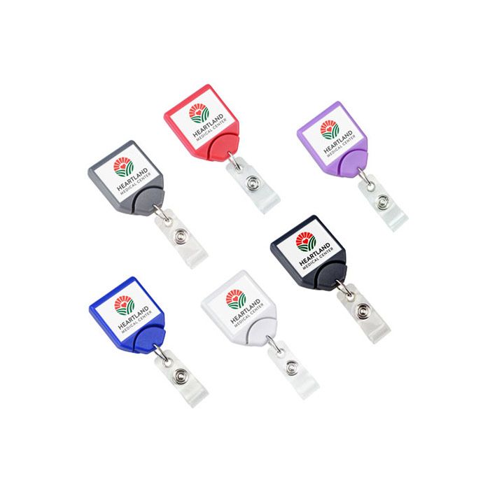 Custom No-Twist Square Badge Reel - 1.31'' - Swivel Spring Clip - Clear Strap 