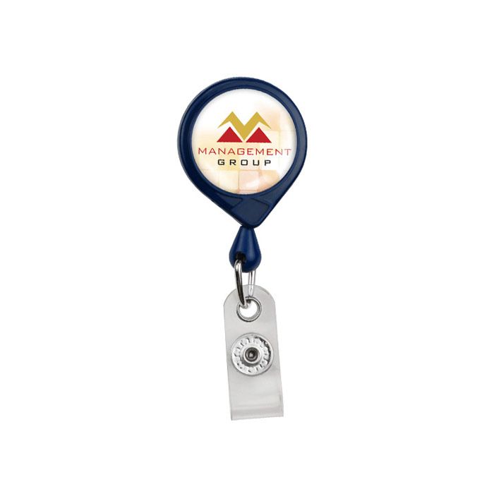 Custom Round Badge Reels - 1'' - Belt Clip - Clear Strap 
