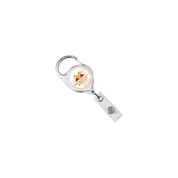 Custom Round Carabiner Badge Reels - Clear Strap 