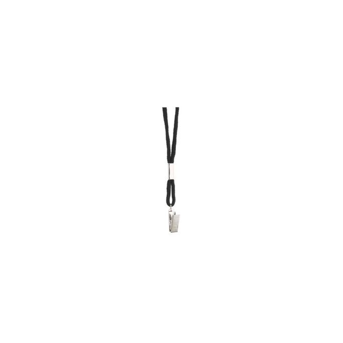 1/8'' Black Round Braid Lanyard with Bulldog Clip 