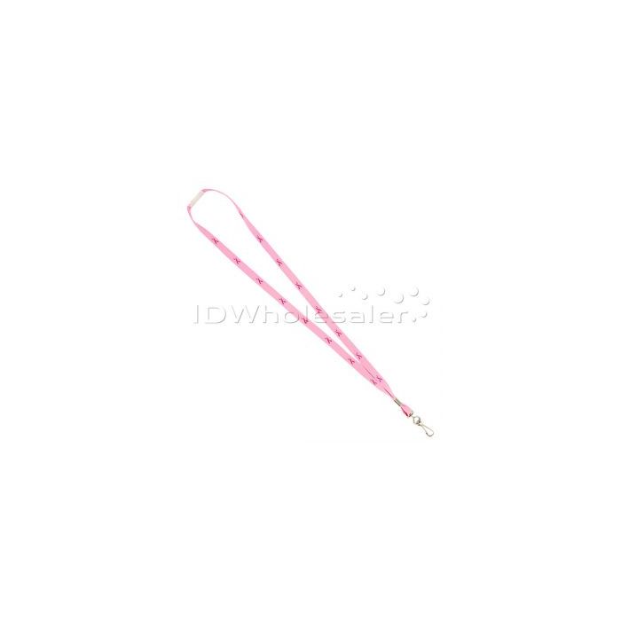 5/8'' Flat Breast Cancer Awareness Lanyard w/ Safety Breakaway & Swivel Hook 