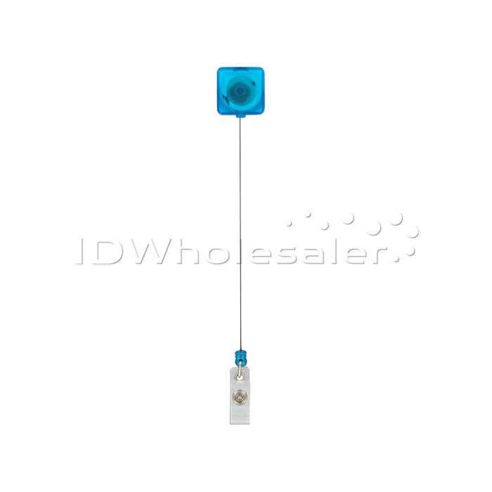 Custom Blue Translucent Square Badge Reels - Spring Clip 
