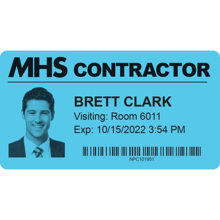 Thermal Printable Visitor Badge, 4" - Blue