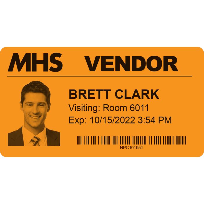 Thermal Printable Visitor Badge, 4" - Orange
