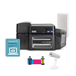 Fargo DTC1250e ID Badge Card Printer System with CloudBadging ID Software, YMCKO color ribbon, PVC Cards, & Credential Cam Photo ID Camera